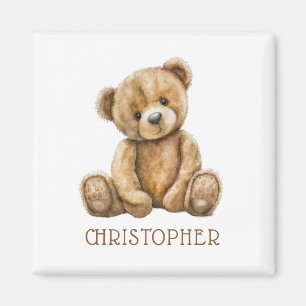 Íman Ímã de Nome de Urso de Pelúcia Aquarela Personaliz