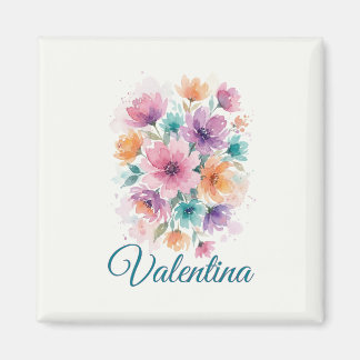 Íman Ímã de Nome Floral Personalizado em Aquarela