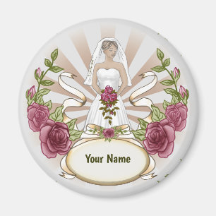 Íman ímã de nome personalizado Rosas de casamento nobre