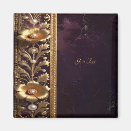 Íman Ímã de Ornamento Floral Dourado com Pérolas