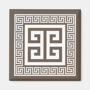 Íman Ímã de padrão de chave grega com design branco e m