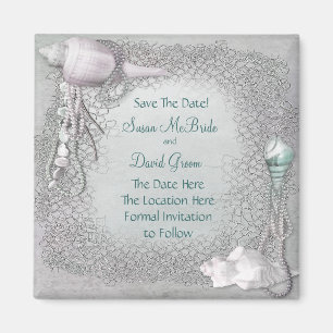 Íman Ímã de Pearl Seashell Beach Wedding Save The Date