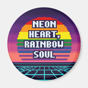 Íman Ímã de Pixel Orgulho Coração Neon Alma Arco-Íris