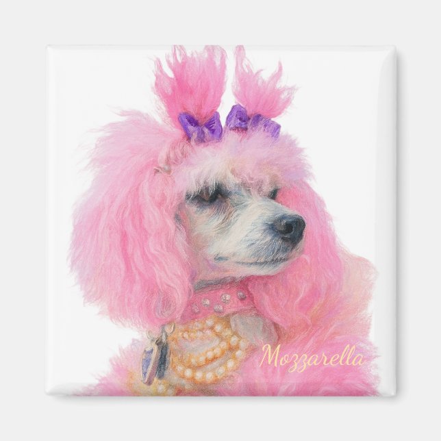 Íman Ímã de poodle rosa, decoração de poodle (Frente)