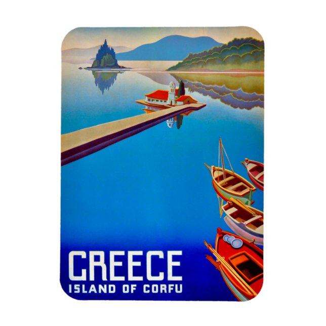 Íman Ímã de Poster de Viagem Antigo da Ilha de Corfu (Vertical)
