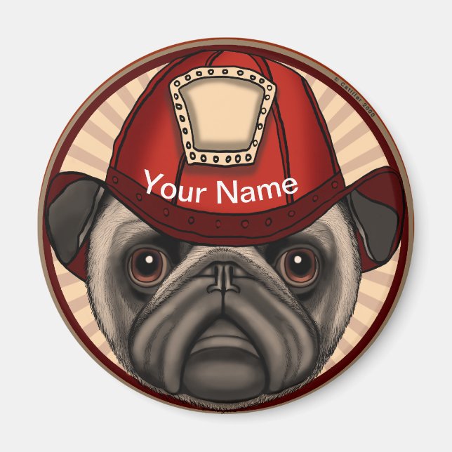 Íman Ímã de Pug Bombeiro (Frente)
