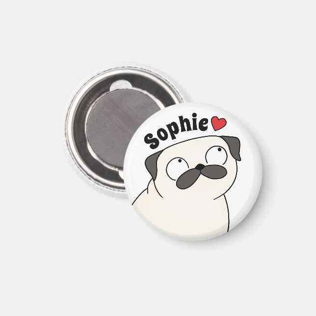 Íman Ímã de Pug Personalizado, Ímã de Pug com Nome Pers (Front/Back)