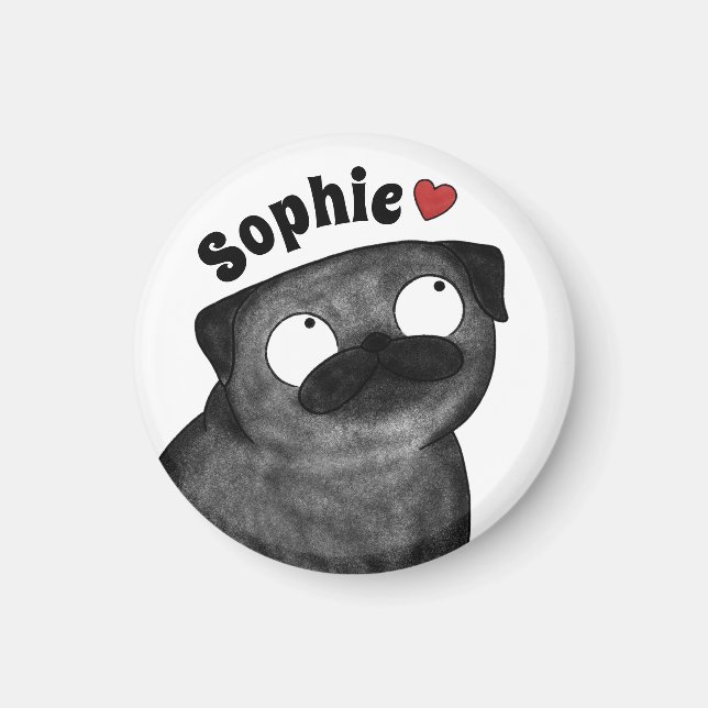 Íman Ímã de Pug Personalizado, Ímã de Pug com Nome Pers (Frente)
