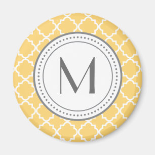 Íman Ímã de Quatrefoil do monograma - amarelo