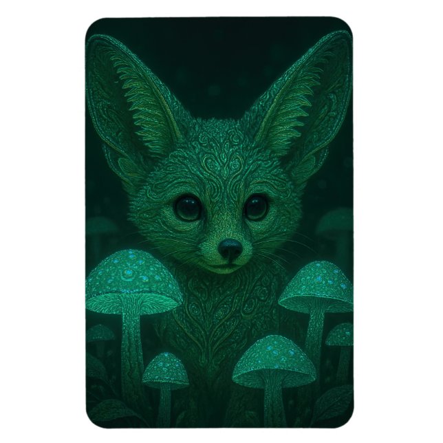 Íman Ímã de Raposa Encantada com Cogumelos Bioluminesce (Vertical)