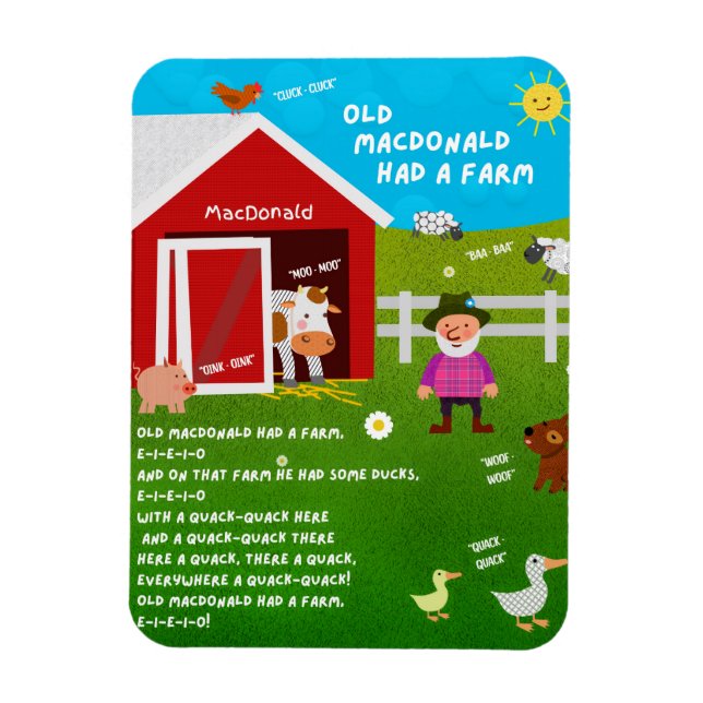 Íman Ímã de Rima Infantil Old MacDonald Had a Farm (Vertical)