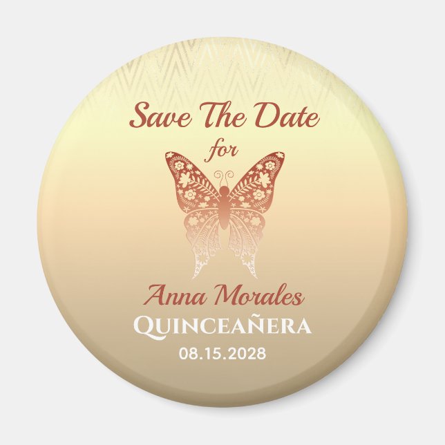 Íman Ímã de Rosa de Ouro para Salvar a Data da Quincean (Frente)