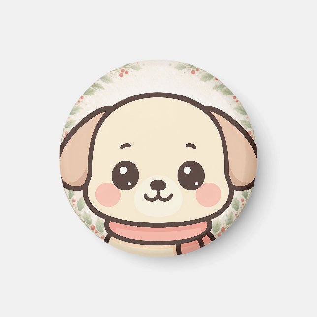 Íman Ímã de Rosto de Cachorrinho Kawaii Fofo  (Frente)