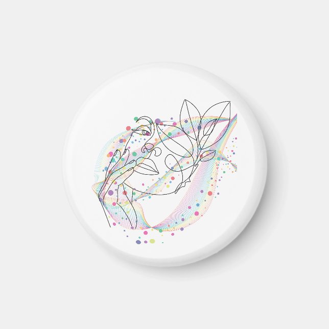 Íman Ímã de rosto desenho simples design artístico (Frente)
