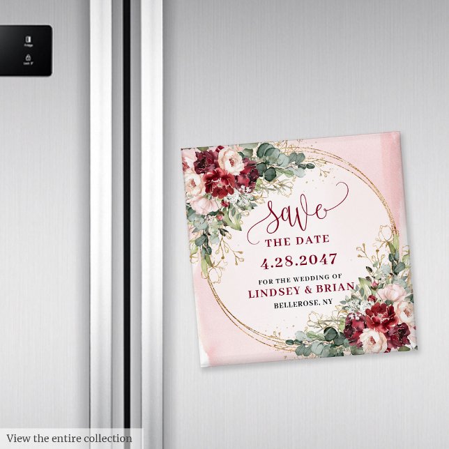 Íman Ímã de Salvar a Data Chic Boho Vermelho Escuro Dou (Chic Boho Deep Red Blush Gold Save the Date Magnet

)