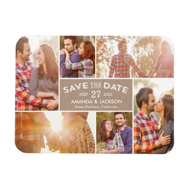 Íman Ímã de Salvar a Data com Vitrine de Fotos (Horizontal)