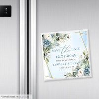 Ímã de Salvar a Data Floral Azul Empoeirado Modern