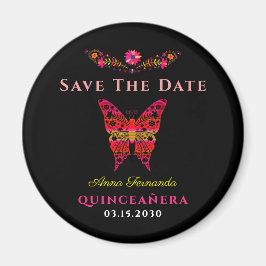 Íman Ímã de Salve a Data de Quinceañera Floral Mexicana