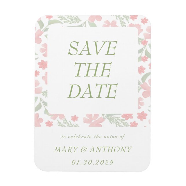 Íman Ímã de Save the Date de Aquarela Floral Rosa (Vertical)