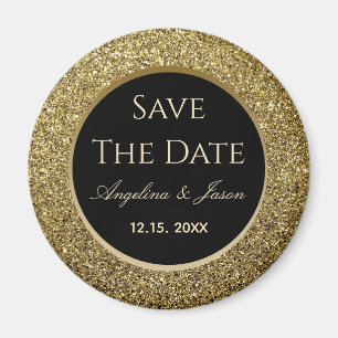 Íman Ímã de Save The Date de Casamento Preto e Dourado