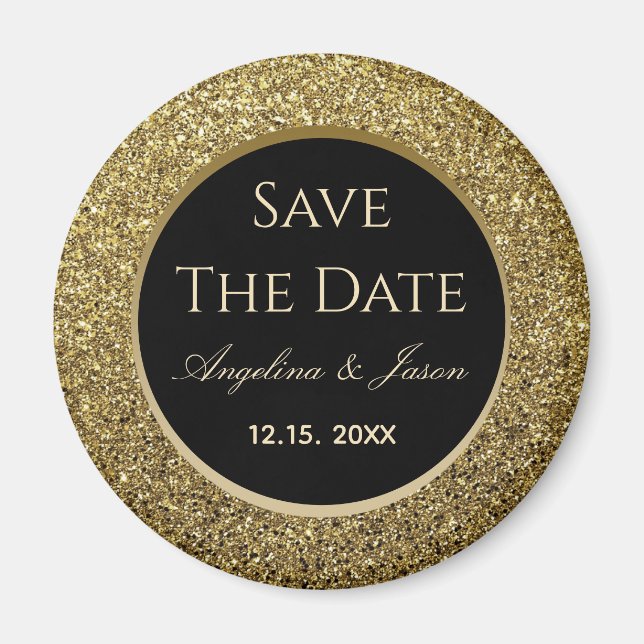 Íman Ímã de Save The Date de Casamento Preto e Dourado (Frente)