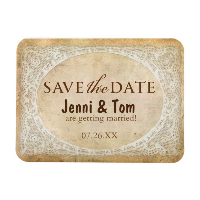 Íman Ímã de Save the Date de Casamento Rústico de Renda (Horizontal)