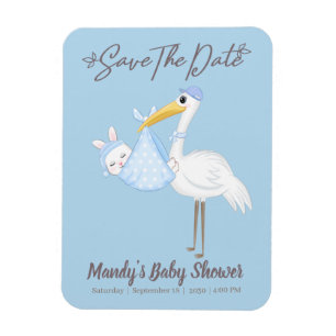 Íman Ímã de Save the Date de Chuveiro Azul de Cegonha p