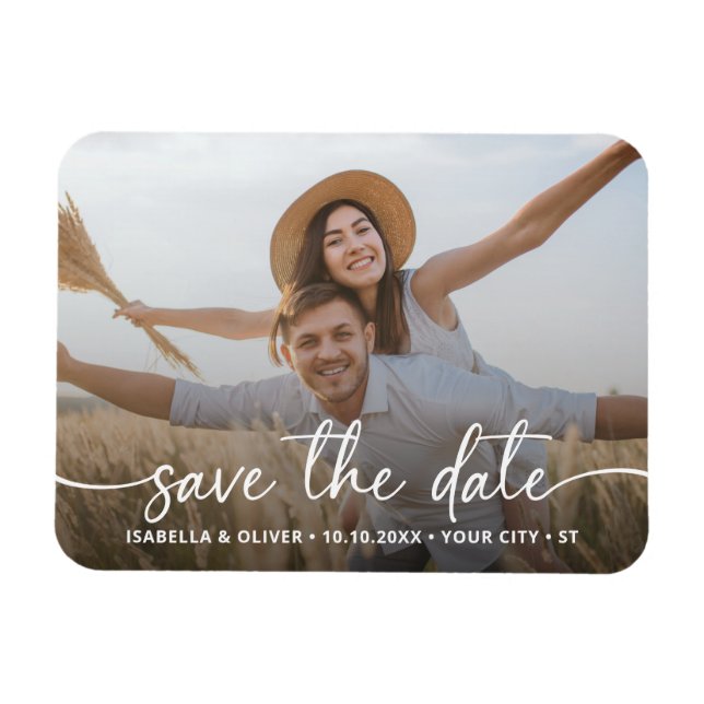 Íman Ímã de Save The Date de Fotografia com Letra Moder (Horizontal)