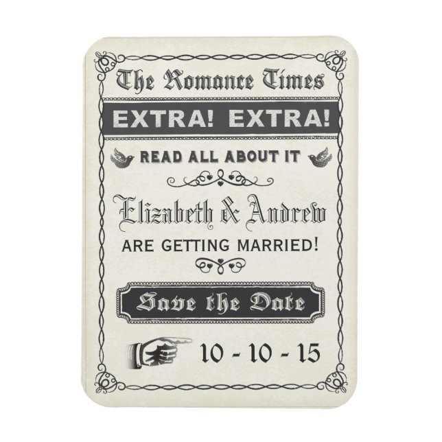 Íman Ímã de Save the Date de Jornal Antigo (Vertical)