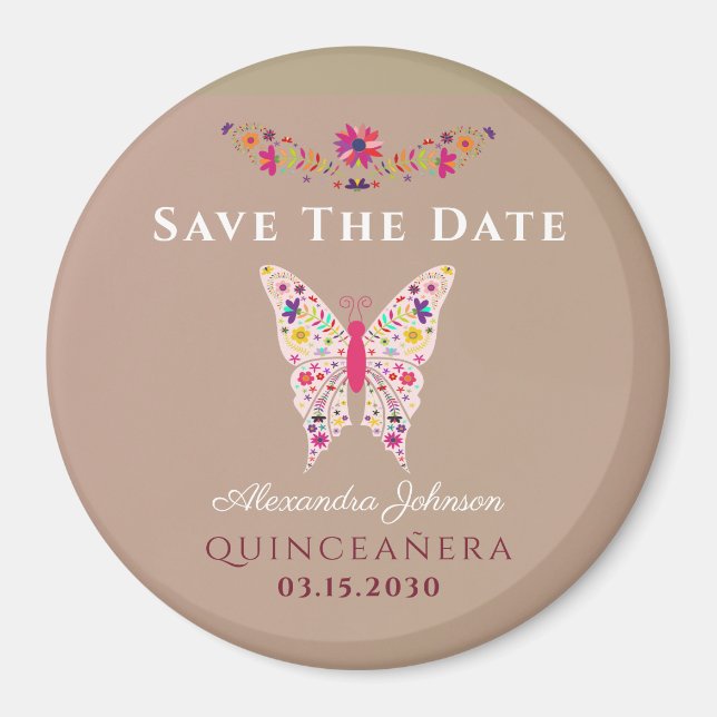 Íman Ímã de Save The Date de Quinceañera Rosa (Frente)