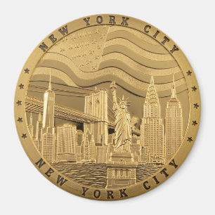 Íman Ímã de Souvenir da Silhueta de Nova York Dourada