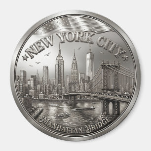 Íman Ímã de Souvenir da Silhueta de Nova York Prateado