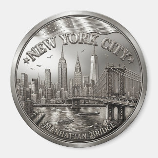 Íman Ímã de Souvenir da Silhueta de Nova York Prateado