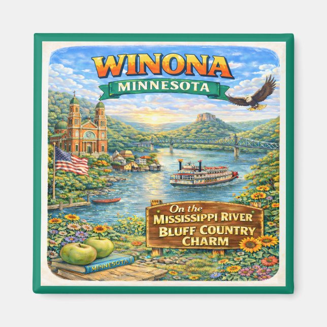 Íman Ímã de Souvenir de Winona, MN Minnesota (Frente)