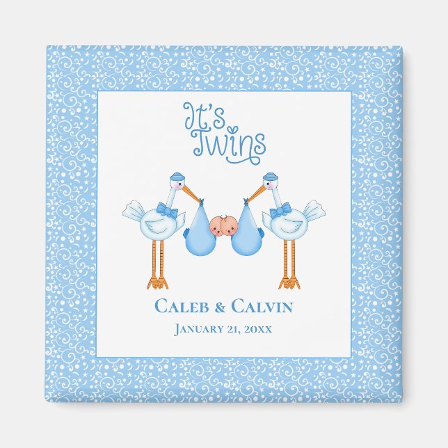 Íman Ímã de Stork Holding Twin Boys (Frente)