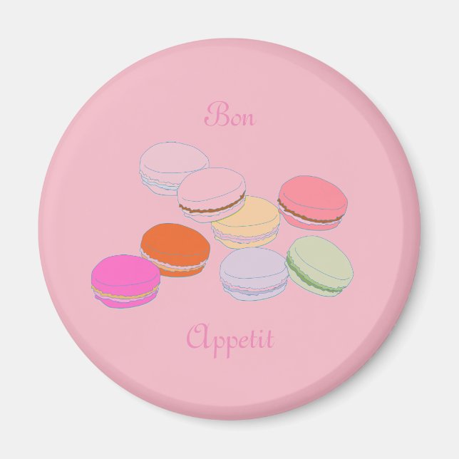 Íman Ímã de Tema Rosa Paris Macaron Francês Bon Appetit (Frente)