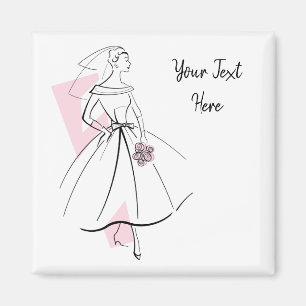 Íman Ímã de texto rosa Noiva da Moda quadrado