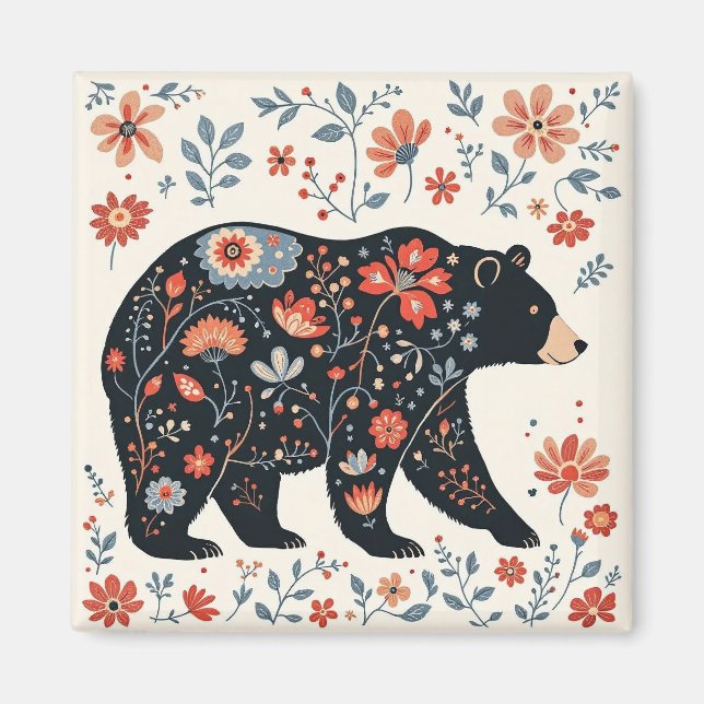 Íman Ímã de Urso de Arte Folclórica (Frente)