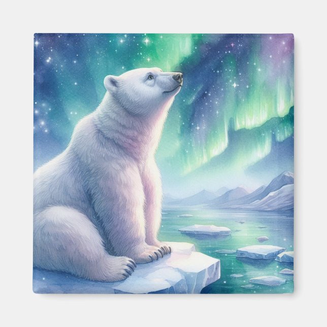 Íman Ímã de Urso Polar em Aquarela (Frente)