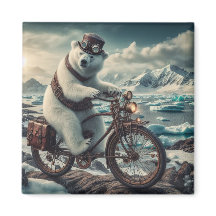 Ímã de Urso Polar Steampunk Andando de Bicicleta
