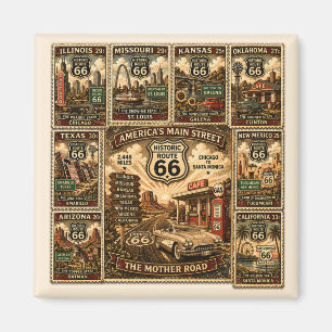 Íman Ímã de viagem com selo vintage da rota 66