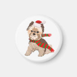 Íman Ímã de Yorkie de Natal Adorável com Chapéu de Papa