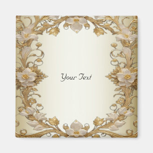 Íman Ímã Decorativo Dourado com Flores Brancas