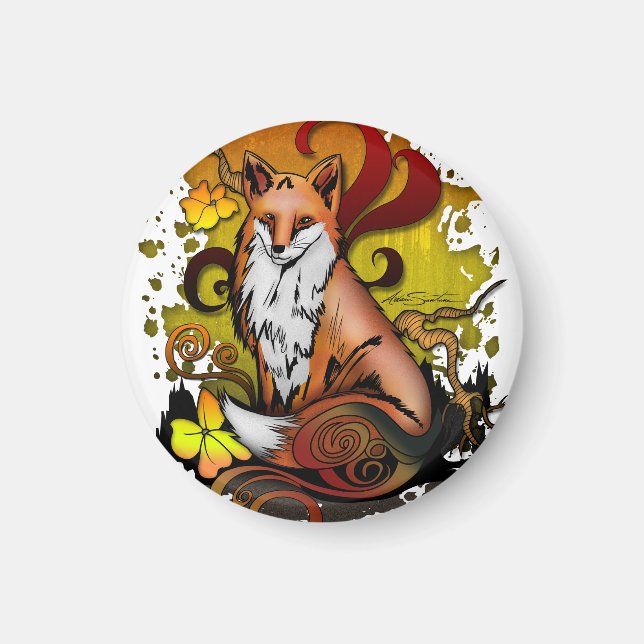 Íman Ímã do Círculo Fox Woodland em Aconchegante Outono (Frente)