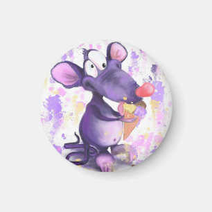 Íman Ímã do Rato Roxo Feliz Comendo Sorvete