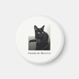 Íman Ímã do refrigerador do gato preto - redondo