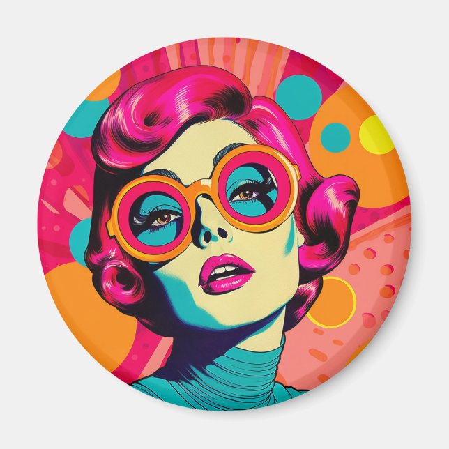 Íman Ímã estilo retrô colorido, mulher colorida (Frente)