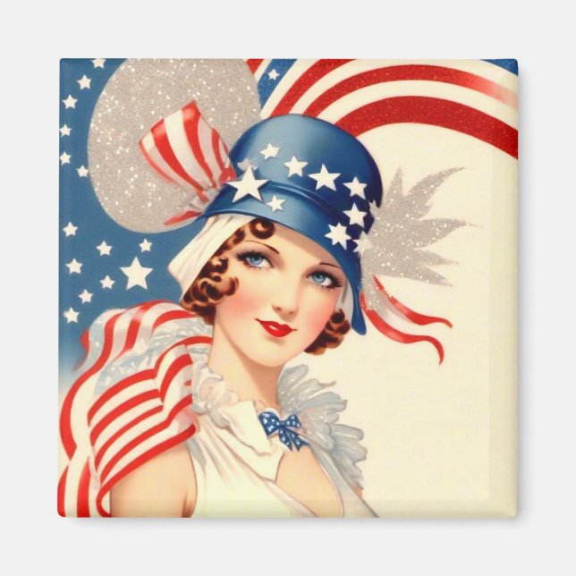 Íman Ímã Estilo Retro Patriota EUA Flapper (Frente)