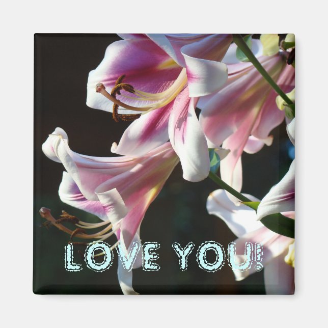 Íman ÍMÃ EU TE AMO! Flores de Lírios Rosa de Verão (Frente)