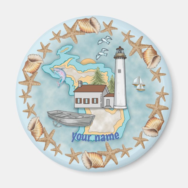 Íman Ímã Farol de Michigan Shells (Frente)